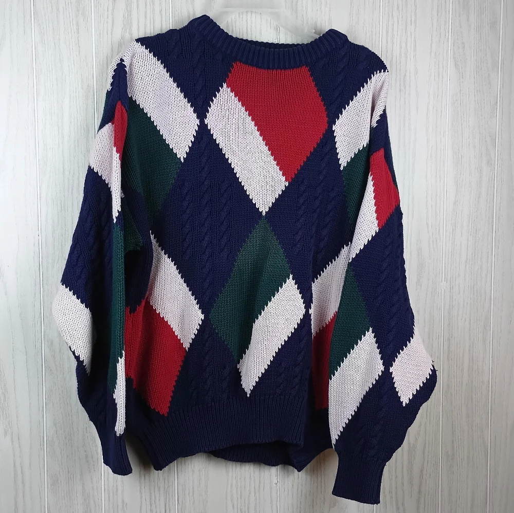 VTG Boston Traders 100% Cotton Knit Sweater large Made in India W/ Flaws. This - Picture 1 of 15